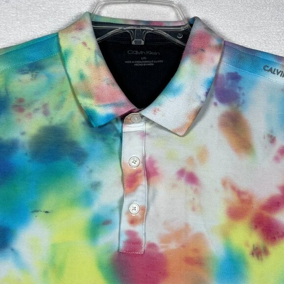 Calvin Klein Tie Dye Polo Shirt Womens LG Short Sleeve 90s - Picture 6 of 15